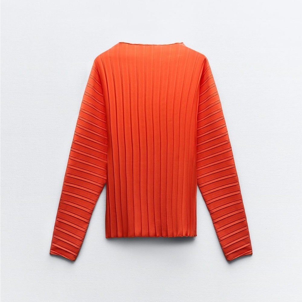 NWT Zara Vibrant Orange Ribbed Knit Blouse Medium - Picture 2 of 13